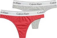Calvin Klein Damen 2er Pack Strings mit Logobund, Mehrfarbig (Punch Pink/Grey