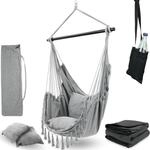 deluxe4home&reg; H&auml;ngesessel mit 2 Kissen Hellgrau + Kuscheldecke I Inkl.