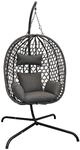 Outdoor H&auml;ngesessel mit Gestell und Standfu&szlig;, anthrazit, 194 cm | Polyrattan,...