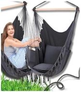 QLS H&auml;ngesessel 130x100 cm mit 2 Kissen bis 200 kg Boho Stil Grau | Bequeme