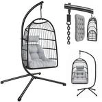 Outsunny H&auml;ngesessel mit Gestell faltbar Polyrattan H&auml;ngekorb mit Kissen 