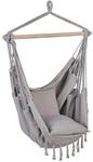 Beliani H&auml;ngesessel Hellgrau Baumwolle Boho-Stil Buchenholz | Stoff, Grau,