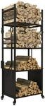 Outsunny Kaminholzregal 45 x 30 x 118 cm mit Rollen 4 Ablagen Schwarz 