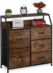 Relaxdays Kommode, 5 Schubladen, 2 Ablagen, B&uuml;cher & Deko, braun/schwarz 