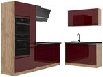 Vicco Eckk&uuml;che R-Line, Rot Hochglanz/Goldkraft Eiche 230 x 120 cm | 8 Module &middot;