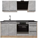 Vicco Singlek&uuml;che R-Line, Beton/Goldkraft Eiche 180 cm | 5 Module &middot;