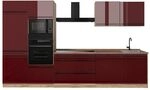 Vicco K&uuml;chenzeile R-Line, Rot Hochglanz/Goldkraft Eiche 340 cm | 7 Module &middot;