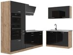 Vicco Eckk&uuml;che R-Line, Schwarz Hochglanz/Goldkraft Eiche 230 x 120 cm | 8...