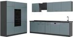 Vicco K&uuml;chenzeile R-Line, Blau-Grau/Anthrazit 180 cm | 12 Module &middot;