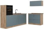 Vicco K&uuml;chenzeile R-Line, Blau-Grau/Goldkraft Eiche 220 cm | 6 Module &middot;