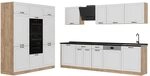 Vicco K&uuml;chenzeile R-Line, Wei&szlig; Landhaus/Goldkraft Eiche 180 cm | 12 Module &middot;