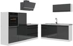 Vicco K&uuml;chenzeile R-Line, Anthrazit Hochglanz/Wei&szlig; 220 cm | 7 Module &middot;
