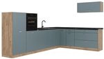 Vicco Eckk&uuml;che R-Line, Blau-Grau/Goldkraft Eiche 327 x cm | 8 Module &middot;