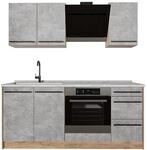 Vicco Singlek&uuml;che R-Line, Beton/Goldkraft Eiche 180 cm | 5 Module &middot;