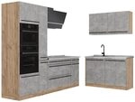 Vicco Eckk&uuml;che R-Line, Beton/Goldkraft Eiche 230 x 120 cm | 8 Module &middot;
