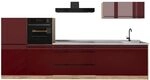 Vicco K&uuml;chenzeile R-Line, Rot Hochglanz/Goldkraft Eiche 340 cm | 6 Module &middot;