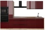 Vicco K&uuml;chenzeile R-Line, Rot Hochglanz/Goldkraft Eiche 310 cm | 7 Module &middot;