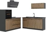 Vicco K&uuml;chenzeile R-Line, Artisan-Eiche/Anthrazit 160 cm | 6 Module &middot;