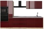 Vicco K&uuml;chenzeile R-Line, Rot Hochglanz/Goldkraft Eiche 310 cm | 7 Module &middot;