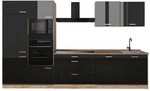 Vicco K&uuml;chenzeile R-Line, Schwarz Hochglanz/Goldkraft Eiche 340 cm | 7 Module...