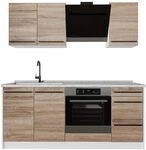 Vicco Singlek&uuml;che R-Line, Sonoma/Wei&szlig; 180 cm | 5 Module &middot; H&ouml;henverstellbare
