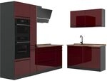 Vicco Eckk&uuml;che R-Line, Rot Hochglanz/Anthrazit 230 x 120 cm | 8 Module &middot;