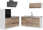 Vicco K&uuml;chenzeile R-Line, Sonoma/Wei&szlig; 160 cm | 6 Module &middot; H&ouml;henverstellbare