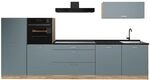 Vicco K&uuml;chenzeile R-Line, Blau-Grau/Goldkraft Eiche 340 cm | 6 Module &middot;