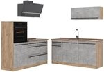 Vicco K&uuml;chenzeile R-Line, Beton/Goldkraft Eiche 160 cm | 6 Module &middot;