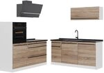 Vicco K&uuml;chenzeile R-Line, Sonoma/Wei&szlig; 160 cm | 6 Module &middot; H&ouml;henverstellbare
