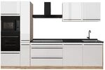 Vicco K&uuml;chenzeile R-Line, Wei&szlig; Hochglanz/Goldkraft Eiche 310 cm | 7 Module &middot;