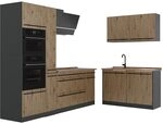 Vicco Eckk&uuml;che R-Line, Artisan-Eiche/Anthrazit 230 x 120 cm | 8 Module &middot;