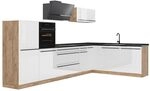 Vicco Eckk&uuml;che R-Line, Wei&szlig; Hochglanz/Goldkraft Eiche 347 x cm | 8 Module &middot;