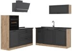 Vicco K&uuml;chenzeile R-Line, Anthrazit Landhaus/Goldkraft Eiche 160 cm | 6 Module...