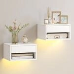HOMCOM Nachttisch h&auml;ngend 2er Set RGB-LED-Beleuchtung Schublade Wei&szlig; 