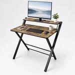Relaxdays Schreibtisch, Monitoraufsatz, klappbar, braun/schwarz | HxBxT: 82 x 70 x 56