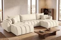 WFL GROUP Ecksofa 382x184 cm mit Schlaffunktion & Bettkasten &ndash; Beige Samt &ndash;