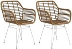 HOMCOM Esszimmerst&uuml;hle 2er Set Sessel mit R&uuml;ckenlehne Hellbraun+Wei&szlig; 