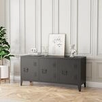 [en.casa] TV Schrank Kotka Lowboard mit 3 T&uuml;ren TV Board Schwarz Fernsehtisch...
