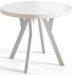 AlpiMeble Esstisch Ausziehbar OVO, 80-130cm, Stabile Beine, Wei&szlig; | Runder...
