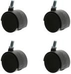 Hartbodenrollen 4er Set &oslash; 60mm M&ouml;belrollen Kunststoff schwarz mit Gewindestift