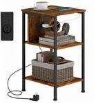 HOMCOM Beistelltisch mit Ladestation Schmaler Couchtisch Rustikal-Braun | mit 2