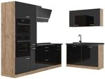 Vicco Eckk&uuml;che R-Line, Schwarz Hochglanz/Goldkraft Eiche 230 x 120 cm | 8...
