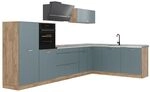 Vicco Eckk&uuml;che R-Line, Blau-Grau/Goldkraft Eiche 347 x cm | 8 Module &middot;