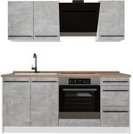 Vicco Singlek&uuml;che R-Line, Beton/Wei&szlig; 180 cm | 5 Module &middot; H&ouml;henverstellbare...