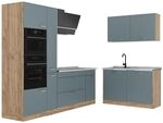 Vicco Eckk&uuml;che R-Line, Blau-Grau/Goldkraft Eiche 230 x 120 cm | 8 Module &middot;