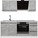 Vicco Singlek&uuml;che R-Line, Beton/Wei&szlig; 180 cm | 5 Module &middot; H&ouml;henverstellbare...