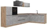 Vicco Eckk&uuml;che R-Line, Beton/Goldkraft Eiche 347 x cm | 8 Module &middot;