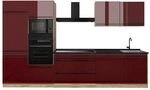Vicco K&uuml;chenzeile R-Line, Rot Hochglanz/Goldkraft Eiche 340 cm | 7 Module &middot;