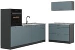 Vicco K&uuml;chenzeile R-Line, Blau-Grau/Anthrazit 220 cm | 6 Module &middot;